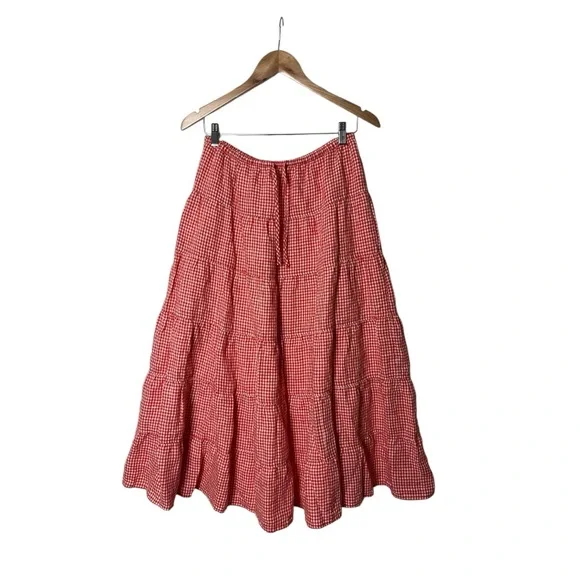 Aritzia Bouquet Linen Skirt Gingham Red White M - Picture 2 of 6